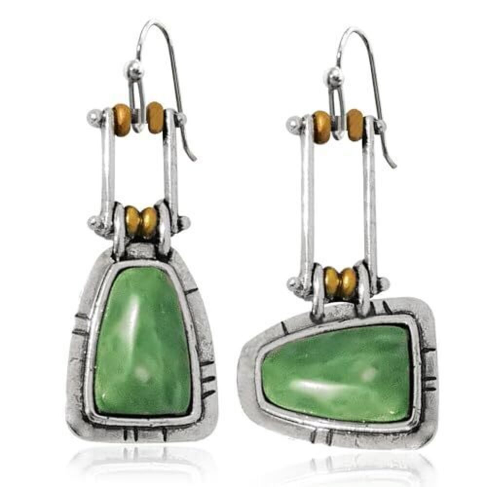 3645 Vintage Silver Square Turquoise Boho Earrings Creative Handmade